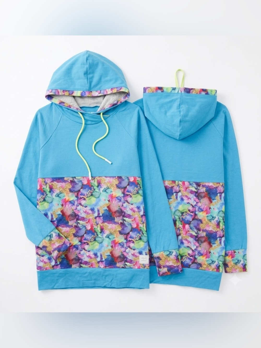 Blue Floral-Panel Hoodie Sweatshirt - Women